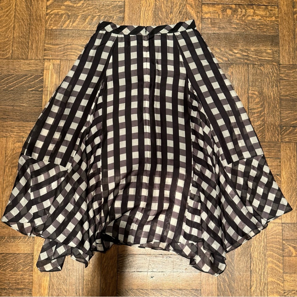 Marissa Webb Black White Checked Gingham 100% Silk Midi Circle Skirt Size 8 - Picture 4 of 9